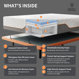 ESHINE 12" Hybrid Mattress King(Medium) + Adjustable Bed Frame - Luxury Gel Memory Foam, Upholstered Bed Base with Massage, Wireless Remote, USB, Under Bed Night Light, Head and Foot Incline