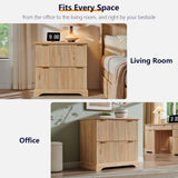 2 Drawer File Cabinet with Charging Station, 30" Fluted Lateral File Cabinet w/Files Hanging Rod for Letter