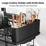 SNTD Dish Drying Rack - Large Dish Racks for Kitchen Counter, Expandable Dish Drainers with Cutlery Holder Stainless Steel Rustproof, Black