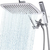 G-Promise All Metal 12 Inch Dual Square Shower Head with Handheld Spray Combo, Rain Shower Head, Adjustable Extension Arm, 3-Way Diverter, 71 Inch Extra Long Hose - A Bathroom Upgrade (Chrome)
