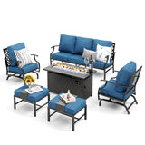 MIXPATIO 6-Piece Metal Patio Conversation Set, Fire Pit Table, 2 Ottomans