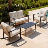 Deersky 4 Piece Outdoor Patio Furniture Set, All-Weather Modern PE Wicker Rattan Conversation Set with 4" Cushions for Comfortable, Easy to Assemble, Cream White
