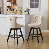 MOOLSUN A Set of 6 Blue Velvet bar stools - Classic Fixed Height Design, rotatable Button Group Seats, Perfect for Standard Kitchen Islands and Home Bars,Beige(Wood Leg)