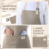 Janmercy 24 Pcs Aprons for Women Men with 2 Pockets Linen Cooking Kitchen Apron Adjustable Bib Chef Apron Bulk Aprons Unisex(Brown,Thin Stripes)