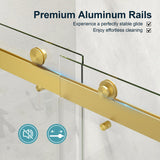 KPUY Frameless Shower Door, 43-48" W x 76" H Double Sliding Glass Shower Door, 1/4" (6mm) Thick Tempered Clear Glass with Explosion-Proof Film Nano Coating, Brushed Gold