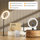 10" Magnetic Ring Light Overhead Camera Phone Mount, XINBAOHONG LED Selfie Light with Stand and Phone Holder, Rechargeable Desk Light for Video Recording（Standing）