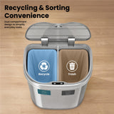 Ninestars 18.5 Gallons Automatic Touchless Kitchen Trash Can, Motion Sensor Trash Can for Kitchen, Office 70 Liter Stainless Steel Recycling Bin (2 x 9.2 Gallon Double Compartment)