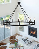 12-Light Black Wagon Wheel Chandelier for Dining Room Farmhouse Pendant Light Fixtures Outdoor for Rustic High Ceilings Round Chandeliers for Living Room Entryway Foyer Kitchen Island,38",E12