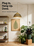 Vellina 40W Boho Rattan Hanging Grow Light, Full Spectrum Pendant Light for Indoor Plants, 15ft Plug-in Cord & Mechanical Timer, Wabi-Sabi Decor for Monstera, Fiddle Leaf Fig & Tall Plants