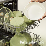 CAROTE 25-Piece Ceramic Cookware Set, Nonstick Pots and Pans Set with Detachable Handle, Non-Toxic Kitchen Cooking Set, Dishwasher & Oven Safe, Induction Compatible, PFAS Free, Green