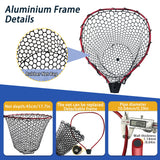 SEASPRO Red Telescoping Rubber Fishing Net Aluminum Alloy Fish Net - Adjustable Length Lightweight Foldable Large Fishing Net with Handle Collapsible Extendable Fishing Accessories