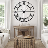 Ohweog 48 inch Large Wall Clock for Living Room Decor – Easy-Assembly (KD) Silent Non-Ticking Modern Farmhouse Wall Clock, Oversized Decorative Metal Roman Numeral Clock, Black