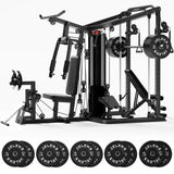 JELENS HM01 Home Gym System, 150LB Weight Stack Smith Machine with LAT Pull-Down & Leg Press, All-in-One Strength Training Equipment, Workout Station for Workout (Black, 260LBS Black Weights Package)