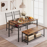Garvee Dining Table Set for 4 with Bench and Chairs, 4-Piece Kitchen Table Set with Storage