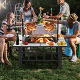 Fire Pit Table for Outside 37 Inch Square Firepits with Grill Large Wood Burning Heavy Duty Steel BBQ Bonfire Pit Garpans