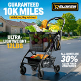 Folding Shopping Cart with Wheels, 75Lbs Collapsible Grocery Cart with Removable Basket & Universal Wheels Keoslpy