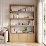 71" Tall Bookshelf with Storage, 4 Tier Bookcase with Cabinets, Oak