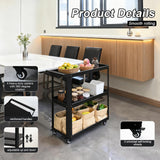 XCX 3 Tier Metal Utility Rolling Cart with Wheels, Black