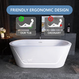64" Free Standing Tub, Pure Acrylic Freestanding Bathtub, Stylish Stand Alone Contemporary Deep Soaking Bath Tub, cUPC Certified SY1265 (Glossy White)