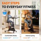 FLEXISPOT Exercise Bike with 2D Desktop, Space Saving Under Desk Bike with Removable Desk, Stationary Bikes Upright Indoor Bikes with 8 Level Magnetic Resistance Upgraded Pro Flywheel, V9 Black