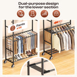 ZHKINGGS Clothes Racks for Hanging Clothes, Rolling Clothing Rack with Pants Rack, Side Hooks & Shoe Shelf, Portable Garment Rack for Bedroom, Laundry Room, Clothing Store, Closet, Black