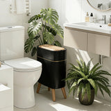 Trash Can, 2.6 Gallon/10L Bathroom Trash Can with Lid - Wood Grain Lid and Legs, Touchless Waterproof Garbage Bin for Bedroom