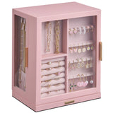 Glimmloop 360° Rotating Jewelry Box with 5 Drawers, Spacious Vertical Jewelry Organizer with Glass Window, Jewelry Storage Case, Dustproof & Moisture-resistant Design, Pink