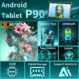 13 Inch Tablet, Android 16 Tablet with Keyboard, 32GB+256GB+2TB Expand, 120Hz 1920x1200 IPS Display