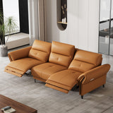 NessCarst 112.5" Dual Motor Power Reclining Sofa, Orange Faux Leather Couch