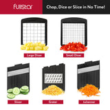 All-in-1 Vegetable Chopper, Mandoline Slicer & Cheese Grater - French Fry Cutter & Veggie Dicer (6 in 1, Black/White) fullstar