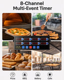 EVEDMOT Commercial 8 Channels Digital Kitchen Timer, Stainless Steel Calculagraph Timer with Loud Alarm for Restaurant, Clock Reminder on Multiple Events