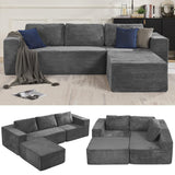 Furnify 106" Modular Sectional Sofa with L-Shape Chaise, Right/Left Facing Deep Seat Cloud Couch, No Assembly Required, Upholstered Couch for Living Room Bedroom (Plush Corduroy Fabric, Grey)