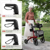 Rollator Walker for Seniors/Adults Foldable Rolling Walker with Seat 330 lbs Capacity 4 Big 8 inch Wheels Hand Grips Adjustable Height Lightweight Aluminum Walker 7205(Red)