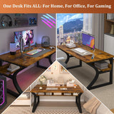 Computer Desk, 47'' Home Office Desks with Storage, Computer Desk with Metal Frame for Home Office