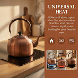 Whistling Kettle Teapot, Premium Copper Tea Kettle for Stove Top, Rustic Tea Pot with Ergonomic Handle, Work for All Stovetops, Brown(3.2 QT)