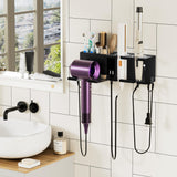 BOIVSHI Hair Dryer Holder Wall Mounted, Metal Hair Tools Organizer, Hair Dryer Holder for Blow Dryer, Curling Iron, Straightener, Bathroom Hair Accessories Tools Organizer, Black