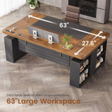 Executive Height Adjustable Desk with Power Outlets, Large Computer Office Desk