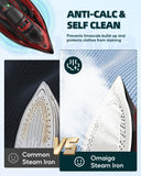 OMAIGA Cordless Iron for Clothes, 1500W Wireless Steam Iron with Ceramic Soleplate, 360 Degree Power Base, Auto Shut Off, Self-Clean, Anti-Calc, 3 Temperature Settings, 11.84oz Water Tank, Red
