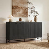 Hotmeily Fluted Buffet Cabinet with Storage, 65" Modern Sideboard Credenza with Adjustable Shelves, Large Coffee Bar Cabinet TV Console Table for Dining Room, Living Room, Black Gray