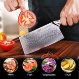 FINDKING Nebula Series Cleaver Knife, Multipurpose Chinese Chef Knife, 10Cr15CoMov Damascus Steel Blade, Resin and Figured Sycamore Handle, Full Tang, 7 Inch, Blue, for Meat, Vegetable Shredding