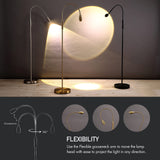 O’Bright Ray – Adjustable LED Beam Floor Lamp, Dimmable and Zoomable Spotlight, Flexible Gooseneck, Reading/Crafting Standing Lamp, Work Table Light, Antique Brass