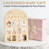 DegoCython Baby First Year Photo Board, Natural Wood, 16x12 Inches, Monthly Photo Display, Modern Farmhouse Style, Arch Shape, Tabletop Frame, Baby Photo Display, 12 Photo Slots
