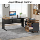 Tribesigns 63 Inch Executive Desk with File Cabinet, Large Office Desk L Shaped Computer Desk with Drawers and Storage Shelves