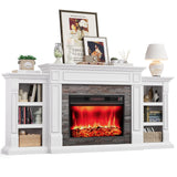 LGHM 80" Electric Fireplace with Mantel, Fireplace TV Stand for TVs Up to 90 Inch, Modern Entertainment Center with Storage, 30'' Fireplace Heater Insert with 3D Flame Effect for Living Room