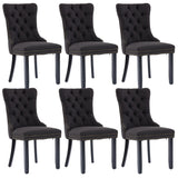 MOOLSUN Fabric Dining Chairs Set of 6, High Back Side Chairs, Modern Padded High-End Tufted Upholstered Chairs with Button-Tufted Back & Rear Pull Tabs, Solid Wood Legs F-Black(Solid Wood Legs)