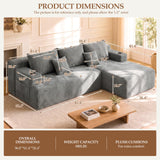 96.8" Boneless Couch Cloud Modular Sectional Sofa with L Shaped Chaise, Modern Corduroy Upholstered Deep Seat Couches Lounge with 5 Pillows for Living Room Bedroom(Dark Gray, Right Facing Chaise)