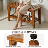 Jekruiet 30" Premium Solid Teak Shower Bench with Storage Shelf - 450 lbs Capacity, Waterproof & Non-Slip Seat for Bathroom, Poolside, Spa