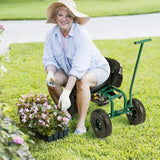 Rolling Garden Seat with Wheels, Garden Cart with 360° Swivel Seat for Planting, Garden Stool Scooter with Replaceable Handle