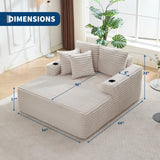 GarveeHome 64in Oversized Corduroy Fabric Bone-Free Sofa Bed Cloud Sofa with Cup Holders and Pillows Comfortable Deep-Seat Sleeping Sofa Chair Suitable for Apartments, Living Rooms, Bedrooms - Beige