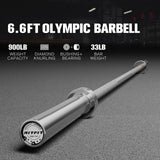 RitFit Elite 6.6ft Olympic Barbell, Robust 33lb Barbell for Weightlifting and Powerlifting, Superior Olympic Bar with Exceptional 900lbs Load Capacity, Weight Bar for 2” Standard Plates Sliver/White